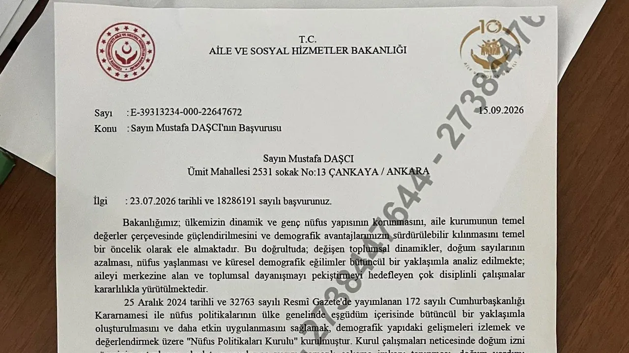 MUSTAFA DAŞÇI’NIN BAŞVURUSUNA AİLE VE SOSYAL HİZMETLER BAKANLIĞI’NDAN YANIT